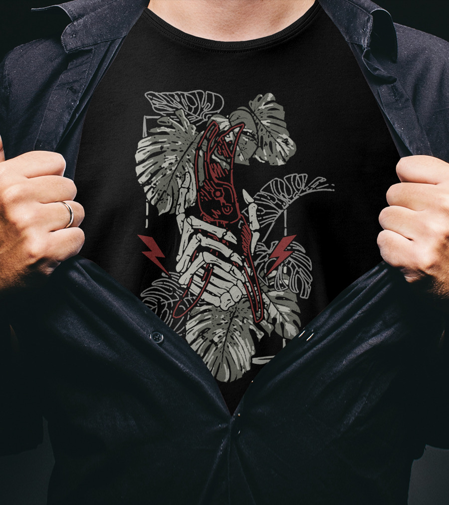Plant Energy Botanical Skeleton With Lightning Bolts T-Shirt