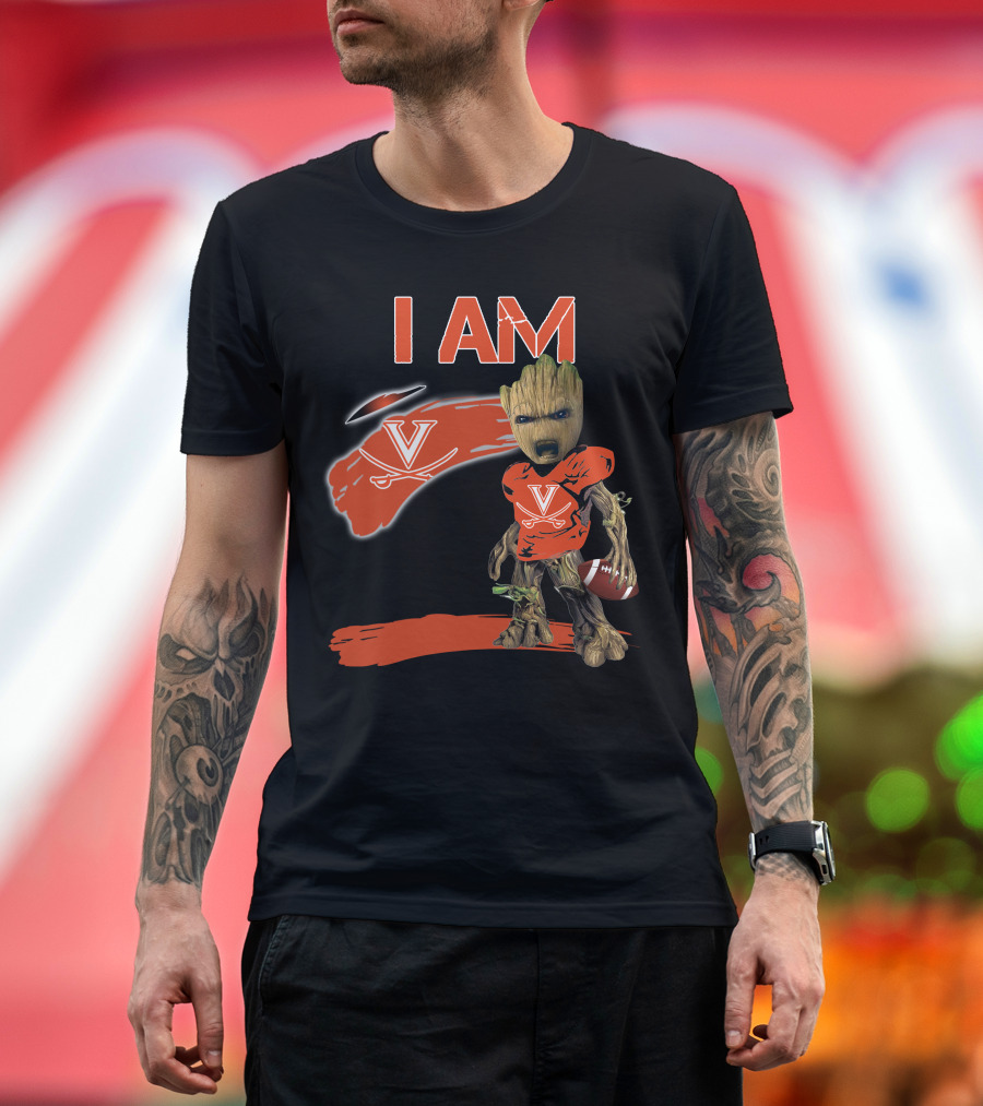 I AM VIRGINIA CAVALIERS V Logo Football Character T-Shirt