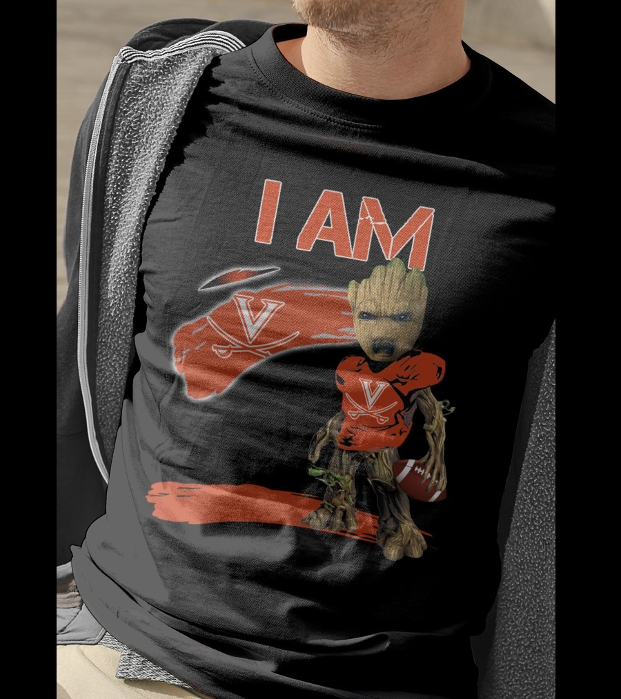 I AM VIRGINIA CAVALIERS V Logo Football Character T-Shirt