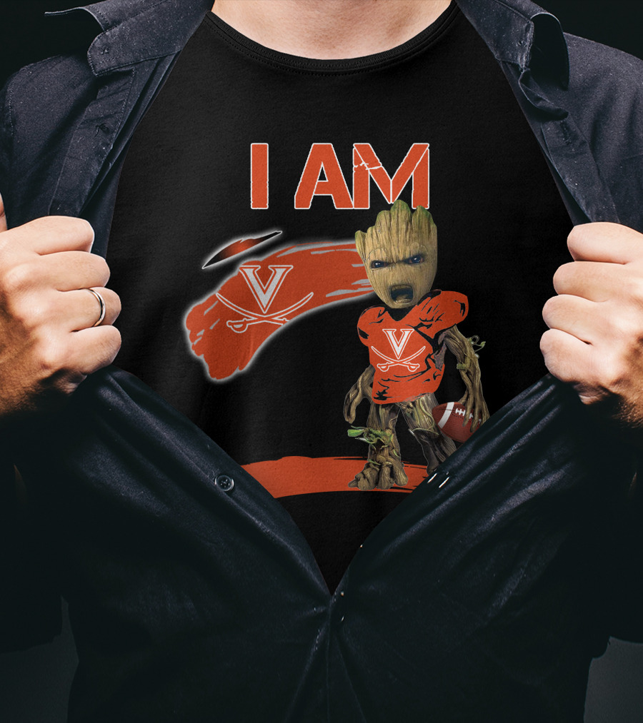 I AM VIRGINIA CAVALIERS V Logo Football Character T-Shirt