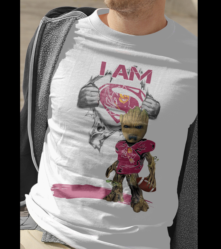 I Am ASU Baby Groot Superman Football T-Shirt