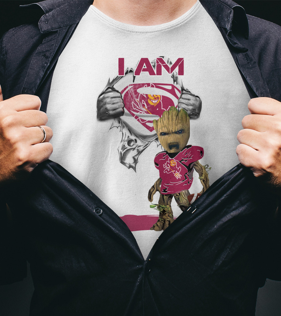 I Am ASU Baby Groot Superman Football T-Shirt