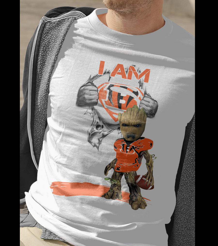 I AM Bengals Baby Groot Superman Football T-Shirt