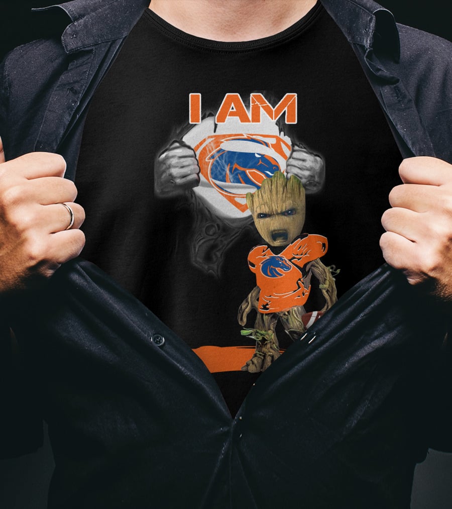 Boise State Broncos Baby Groot Superman I Am Football Fan T-Shirt