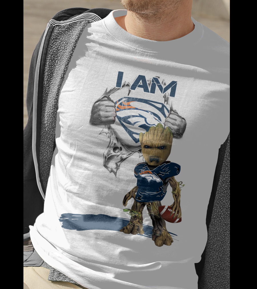 I Am Broncos Baby Groot Superman Football Fan T-Shirt