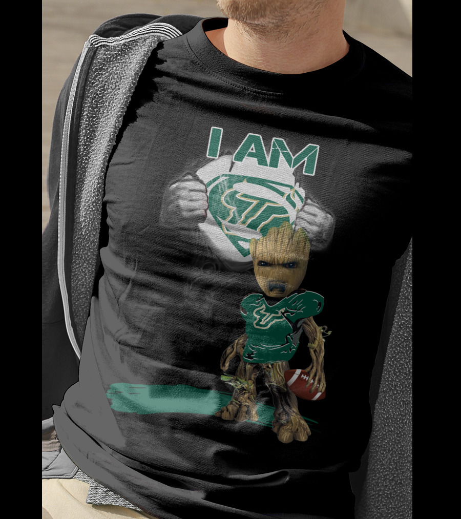 I AM USF Bulls Baby Groot Superman Football T-Shirt