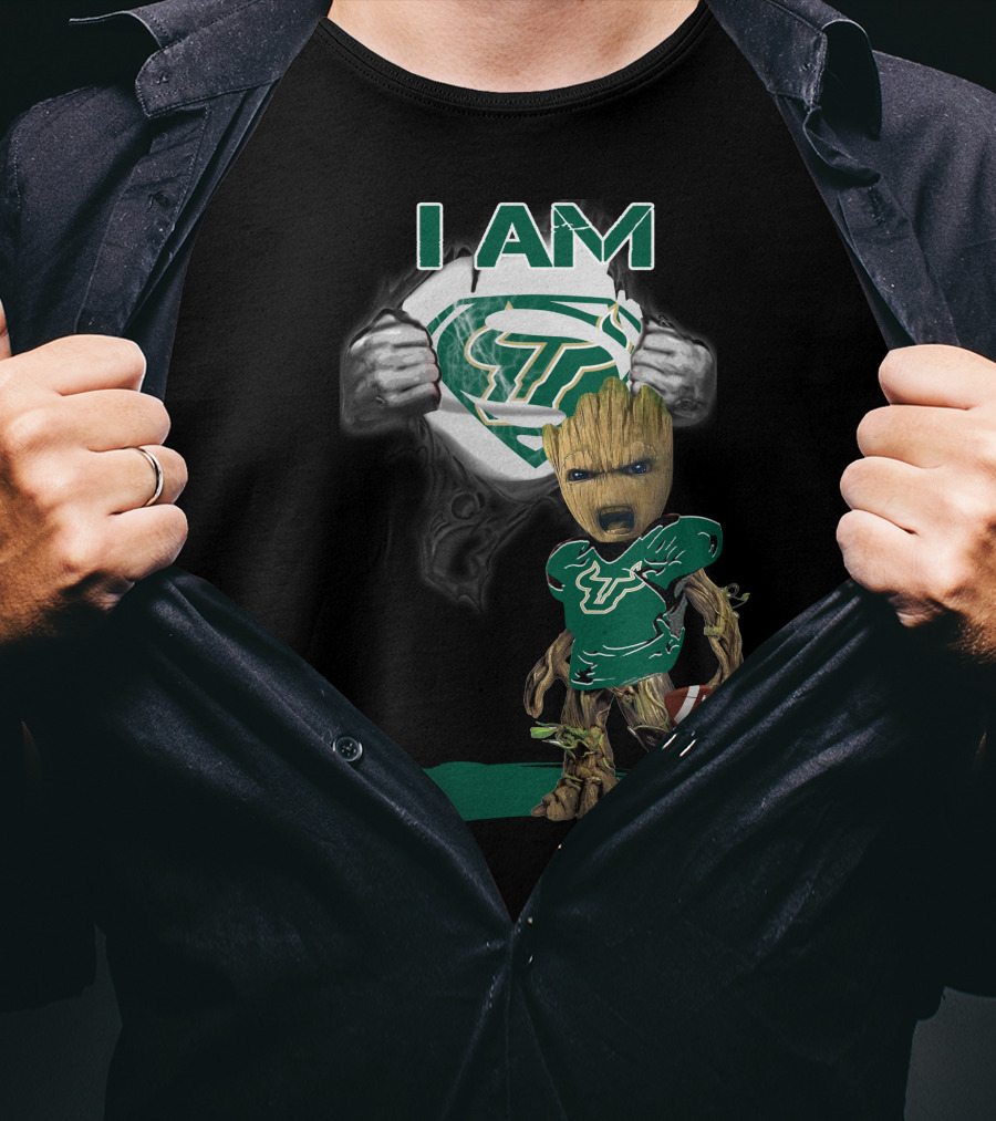 I AM USF Bulls Baby Groot Superman Football T-Shirt
