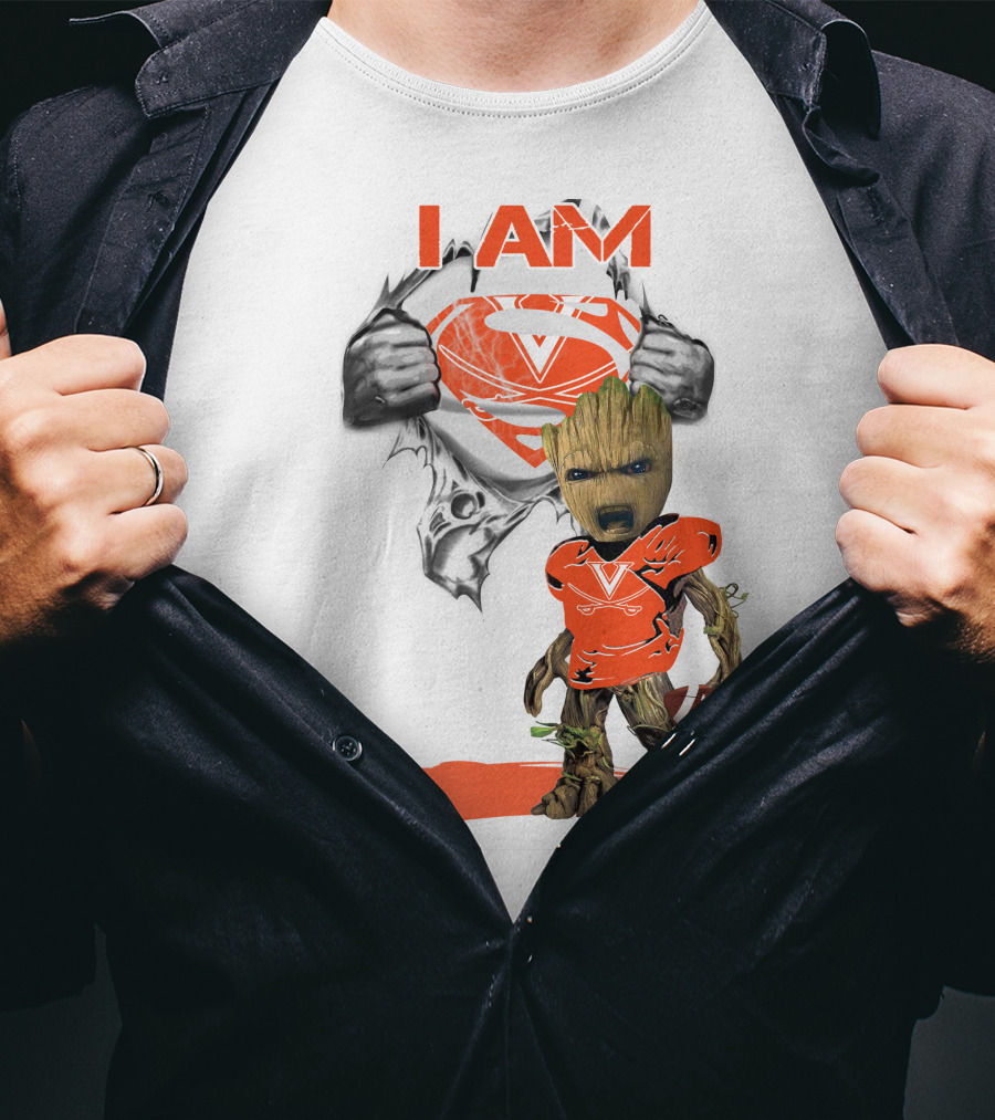 I AM Cavaliers Baby Groot Superman Football T-Shirt