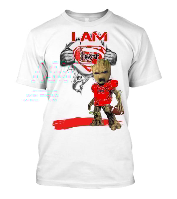 I Am Husker Baby Groot Superman Cornhuskers Football T-Shirt