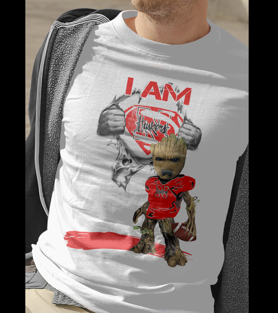 I Am Husker Baby Groot Superman Cornhuskers Football T-Shirt
