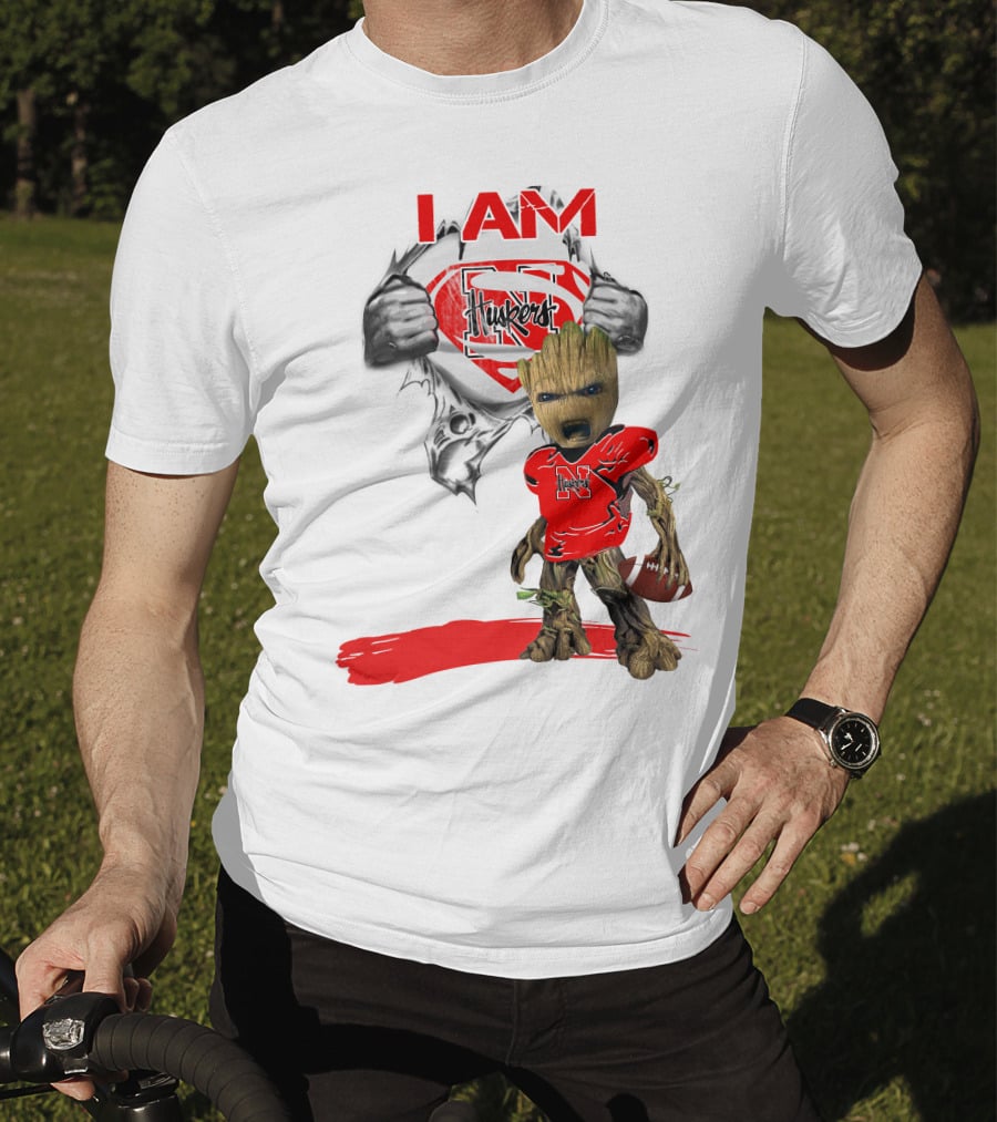 I Am Husker Baby Groot Superman Cornhuskers Football T-Shirt