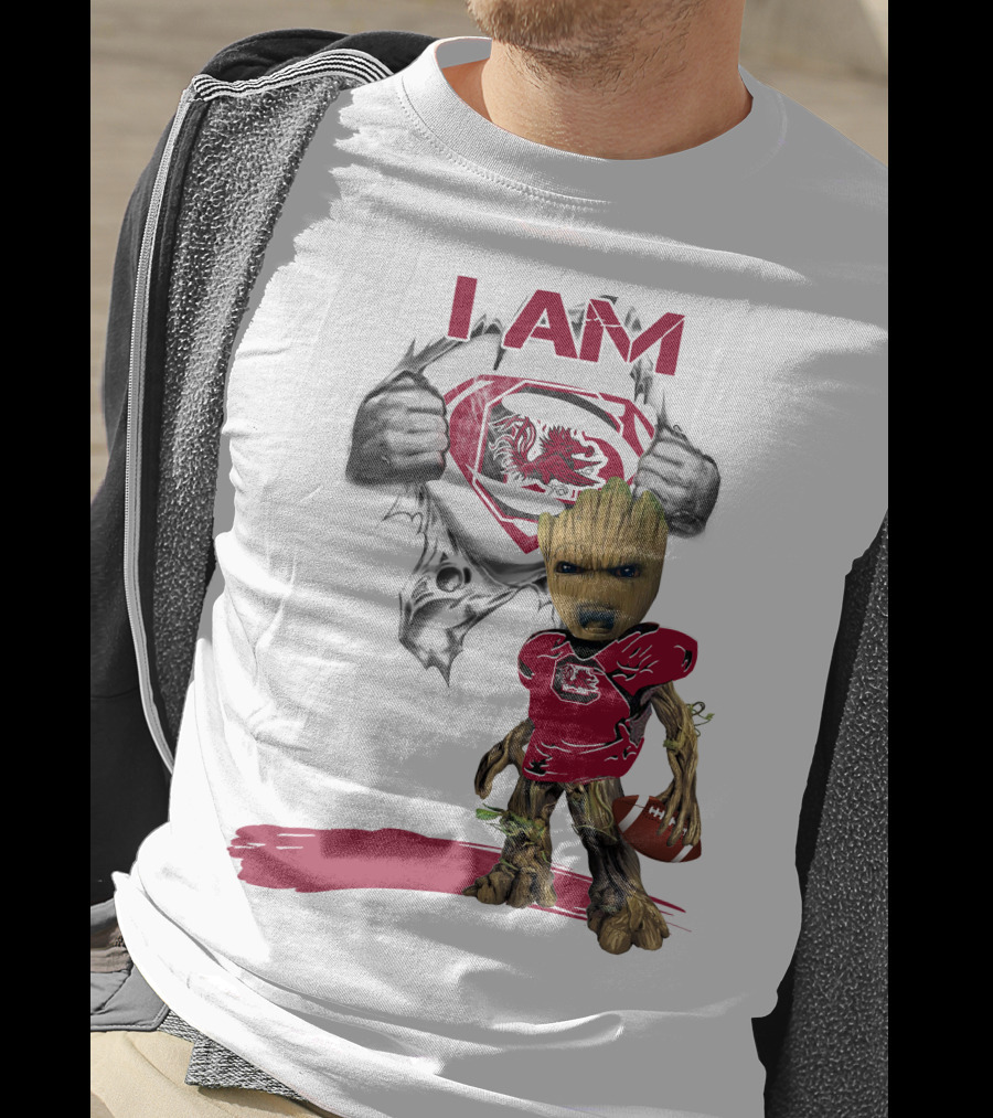 I Am Gamecocks Baby Groot Superman Football T-Shirt