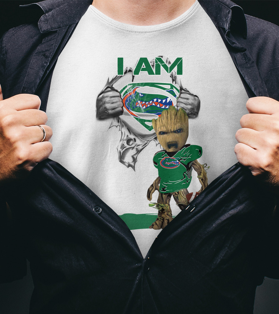 I AM Gators Baby Groot Superman Football T-Shirt