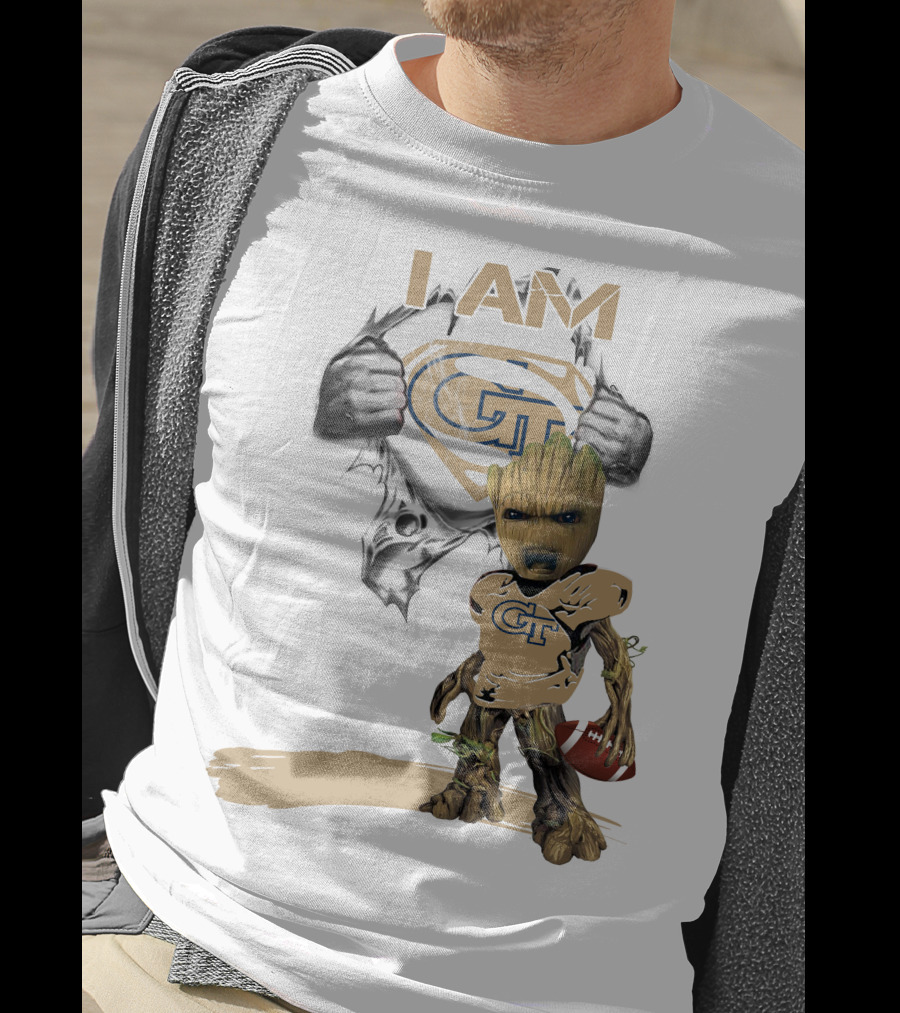 I AM Georgia Tech Baby Groot Superman Football T-Shirt