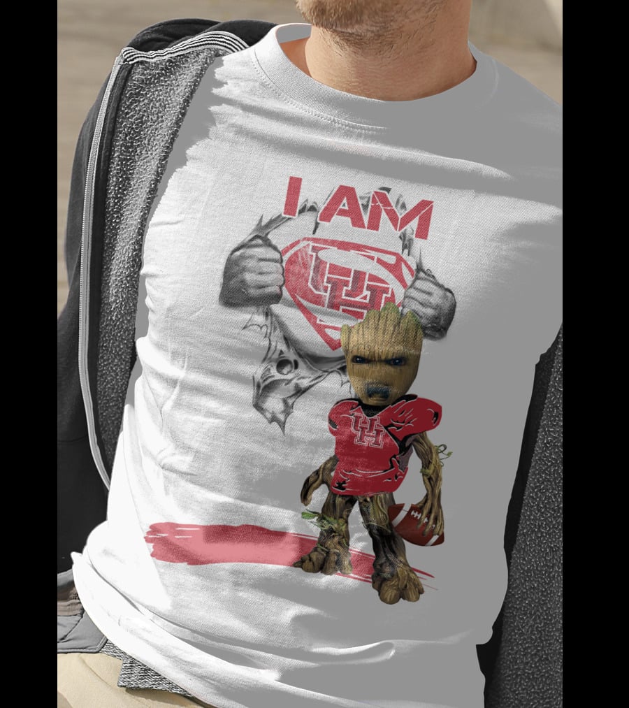 I AM Houston Baby Groot University Of Houston Superman Football T-Shirt