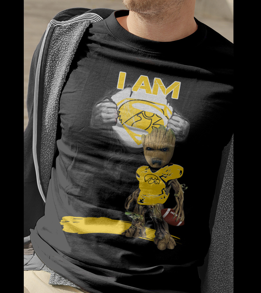 Iowa Hawkeyes Baby Groot Superman Football T-Shirt