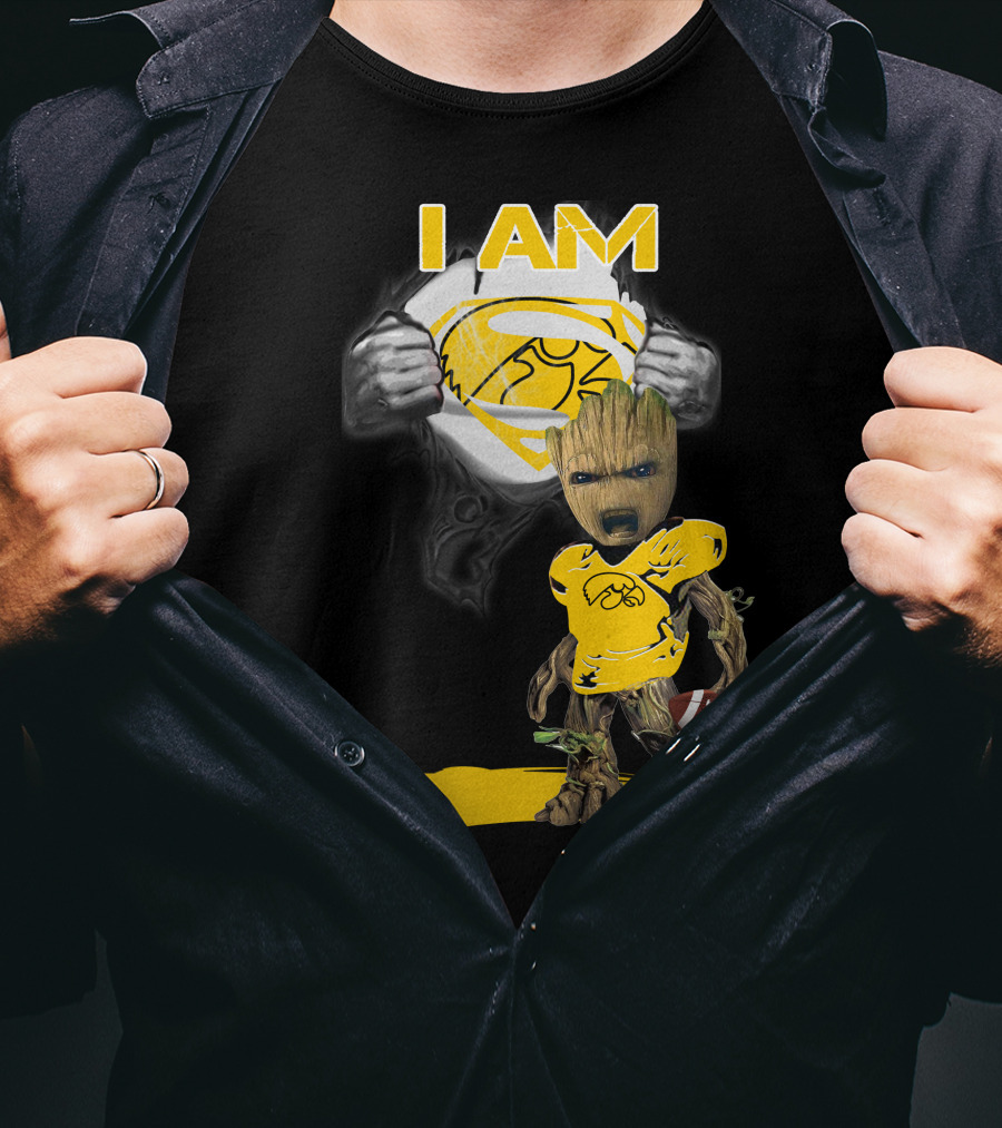Iowa Hawkeyes Baby Groot Superman Football T-Shirt