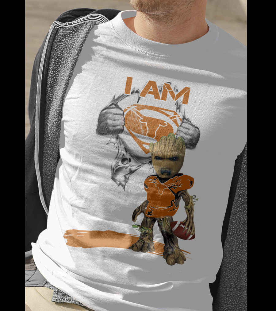 I Am Longhorn Baby Groot Superman Football T-Shirt