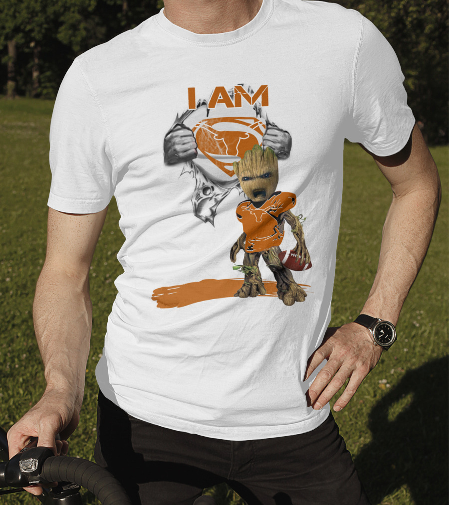 I Am Longhorn Baby Groot Superman Football T-Shirt