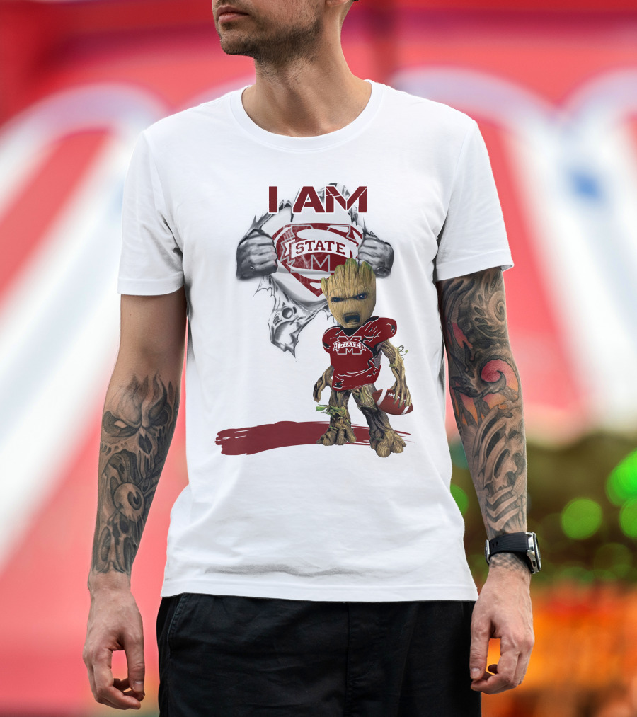 I Am Mississippi State Baby Groot Superman Football T-Shirt