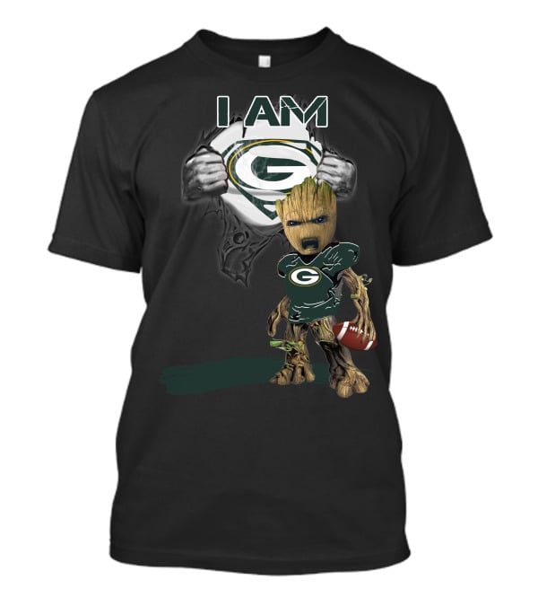 Packers Baby Groot I Am Green Bay Football Fan T-Shirt