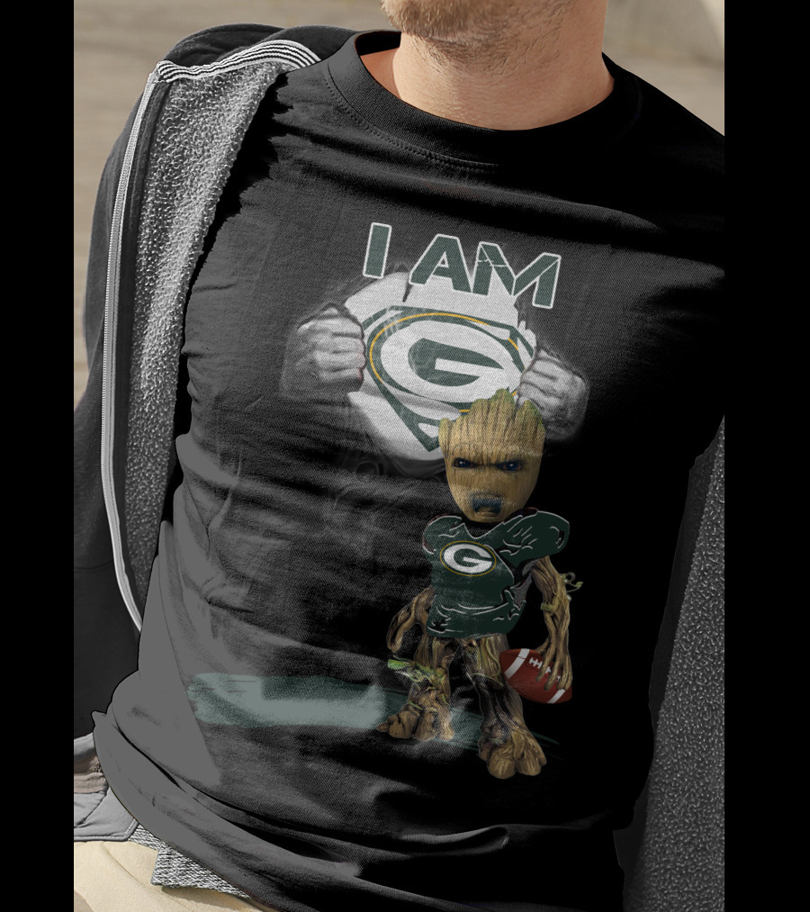 Packers Baby Groot I Am Green Bay Football Fan T-Shirt