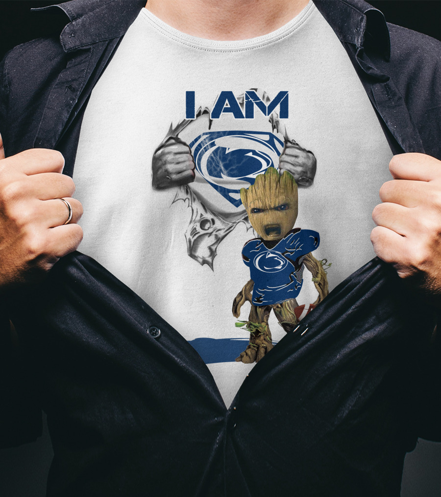 I Am Baby Groot Penn State Football Holding Superman T-Shirt