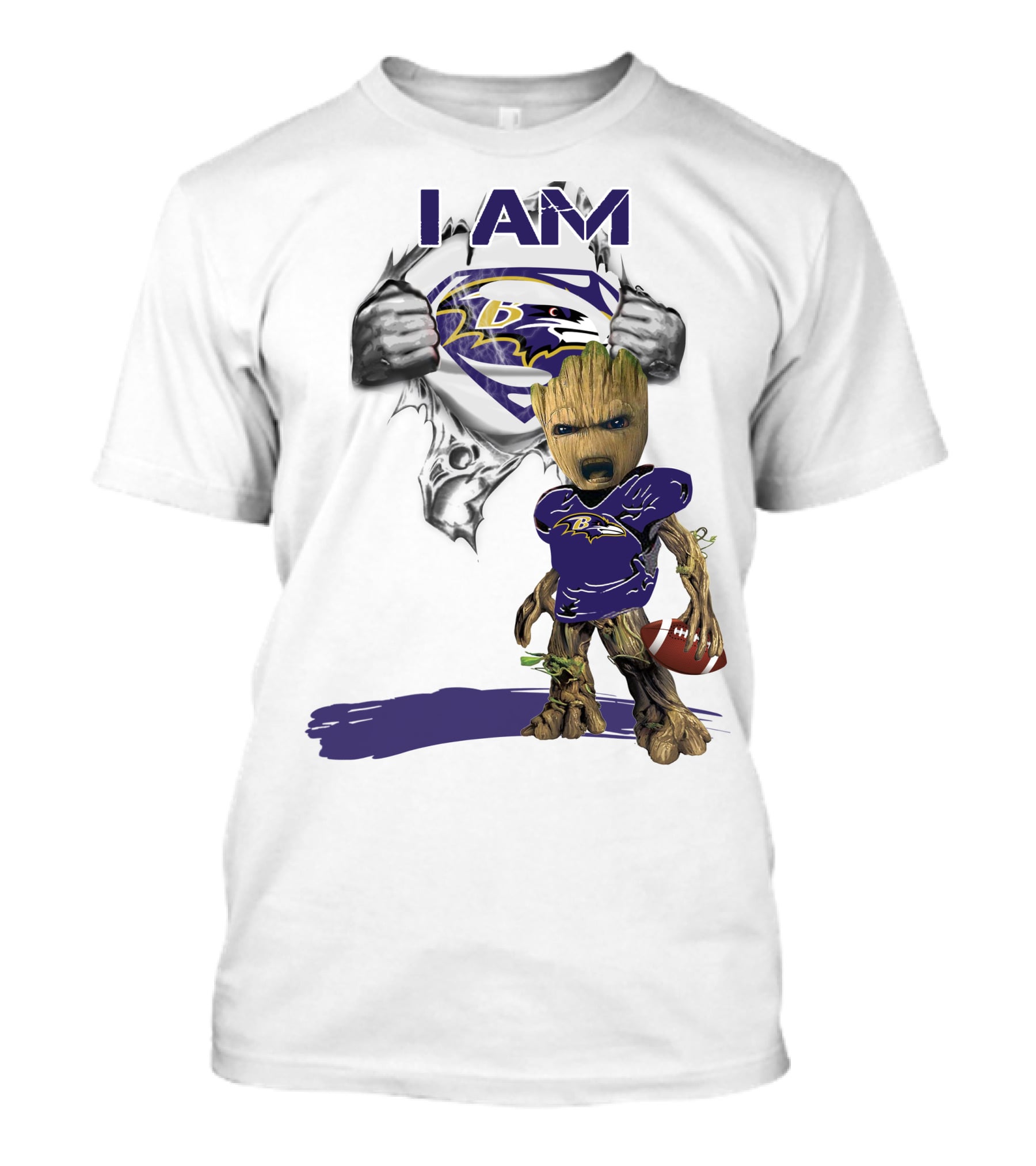 I Am Ravens Baby Groot Superman Football Ravens T-Shirt