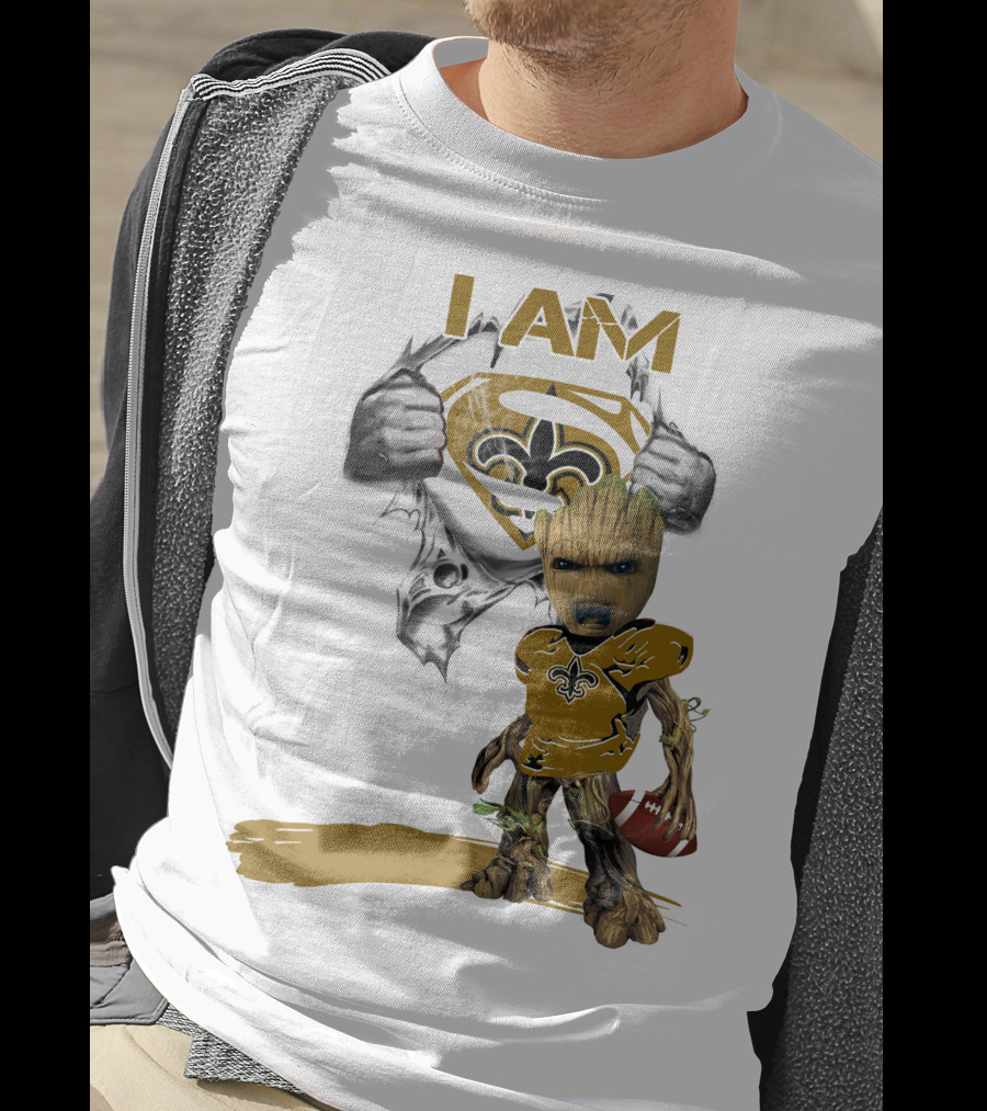 I Am Baby Groot Saints Superman Football T-Shirt