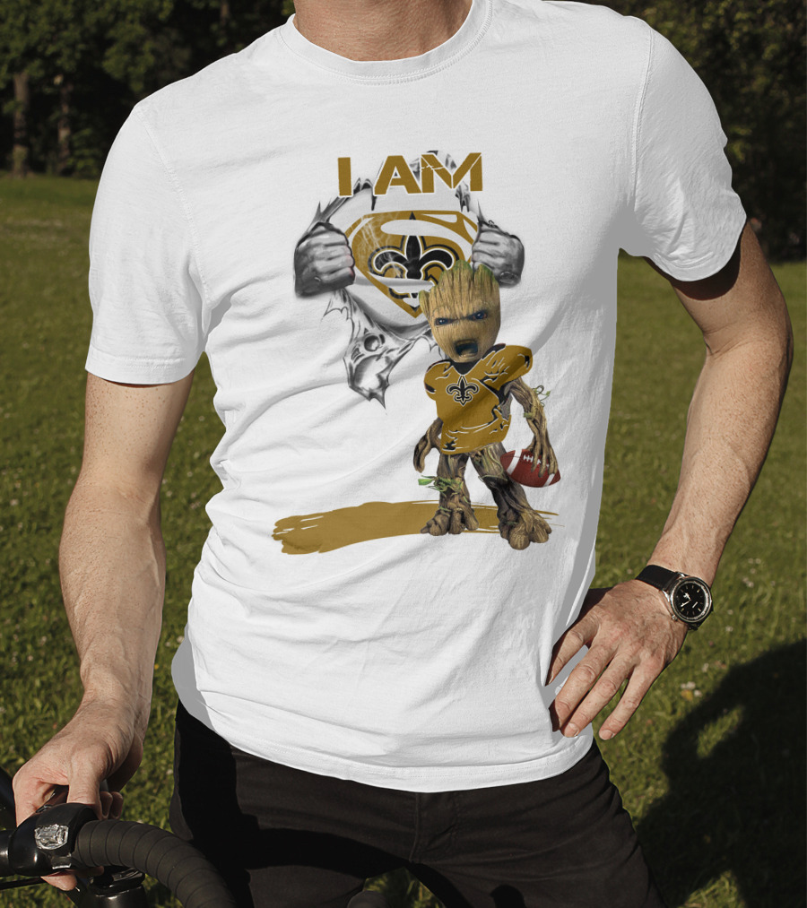 I Am Baby Groot Saints Superman Football T-Shirt