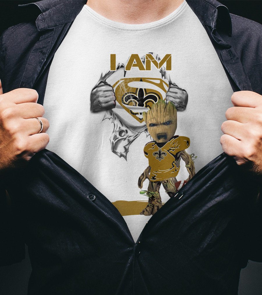 I Am Baby Groot Saints Superman Football T-Shirt