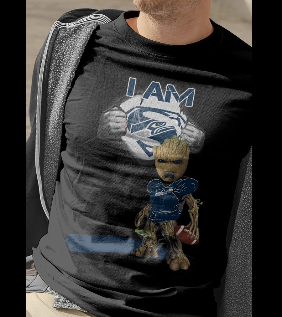 Seattle Seahawks Baby Groot Superman Football Crossover T-Shirt