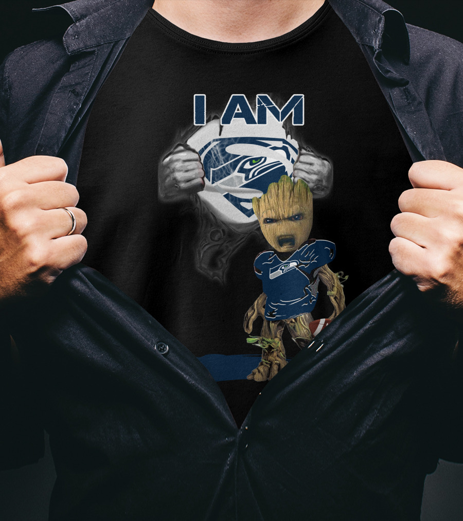 Seattle Seahawks Baby Groot Superman Football Crossover T-Shirt