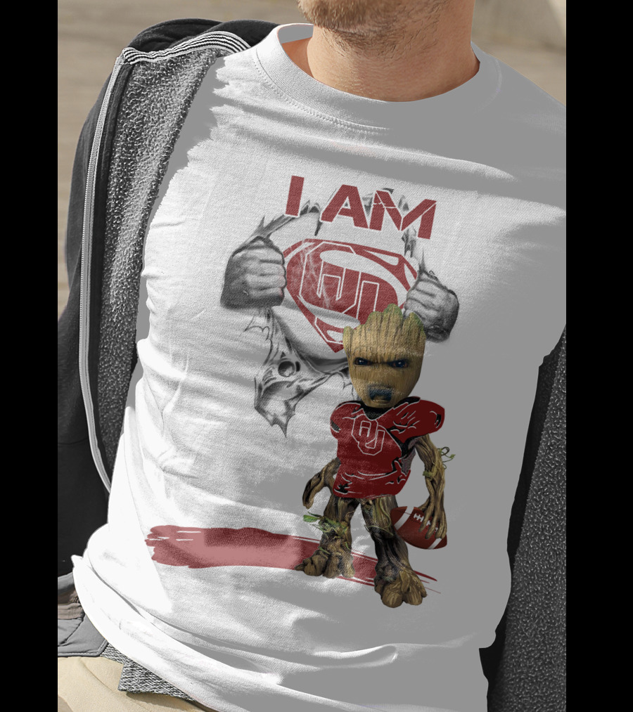 I AM Sooners Baby Groot Superman Football T-Shirt