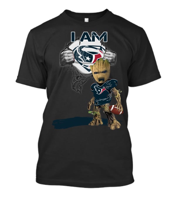 I Am Texans Baby Groot Superman Logo Football T-Shirt