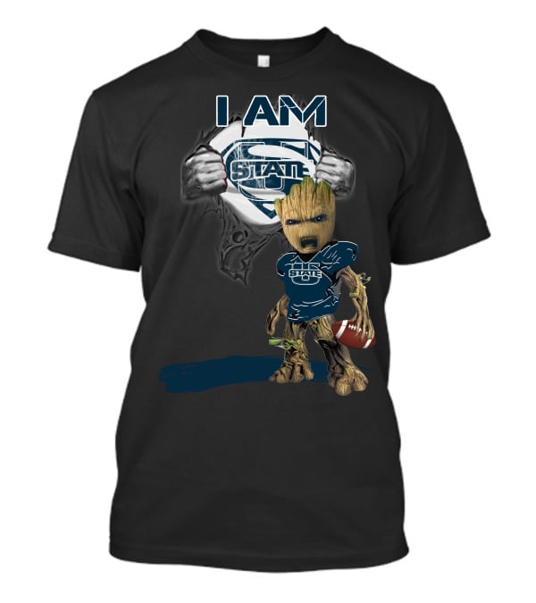 I AM Utah State Baby Groot Superman Football T-Shirt