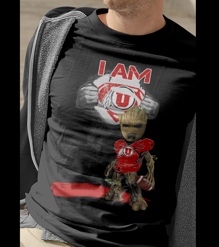 I Am Utes Baby Groot Superman Football T-Shirt