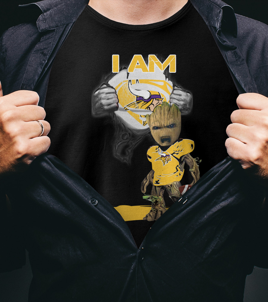 I AM Vikings Baby Groot Superman Football Fusion T-Shirt