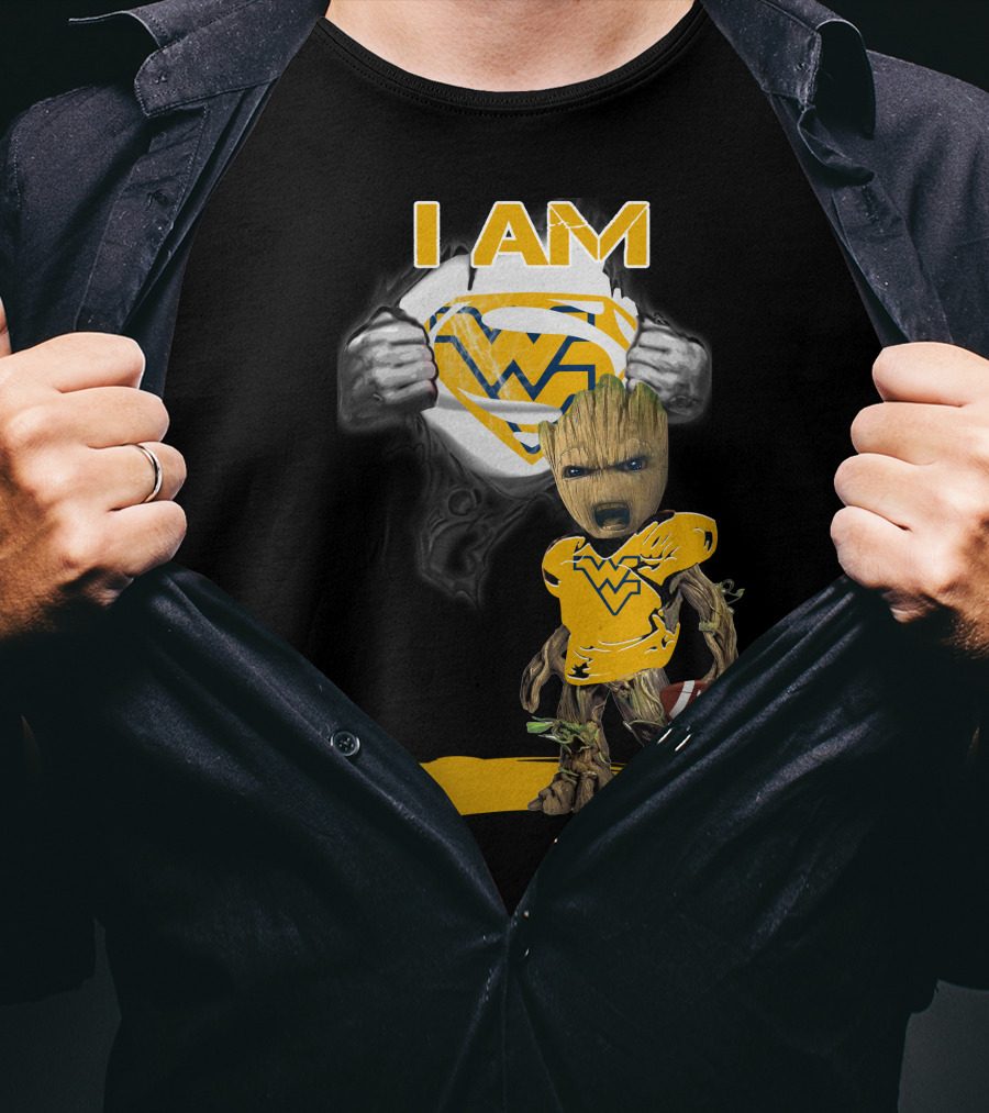 West Virginia Baby Groot Superman Football T-Shirt