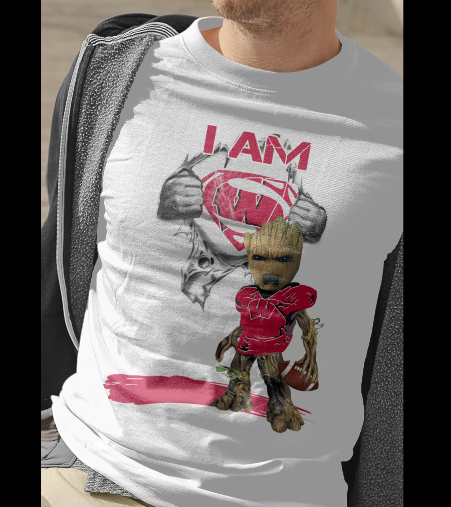 I Am Wisconsin Baby Groot Superman Football T-Shirt