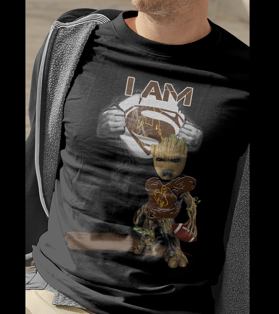 I AM Wyoming Baby Groot Superman Football T-Shirt