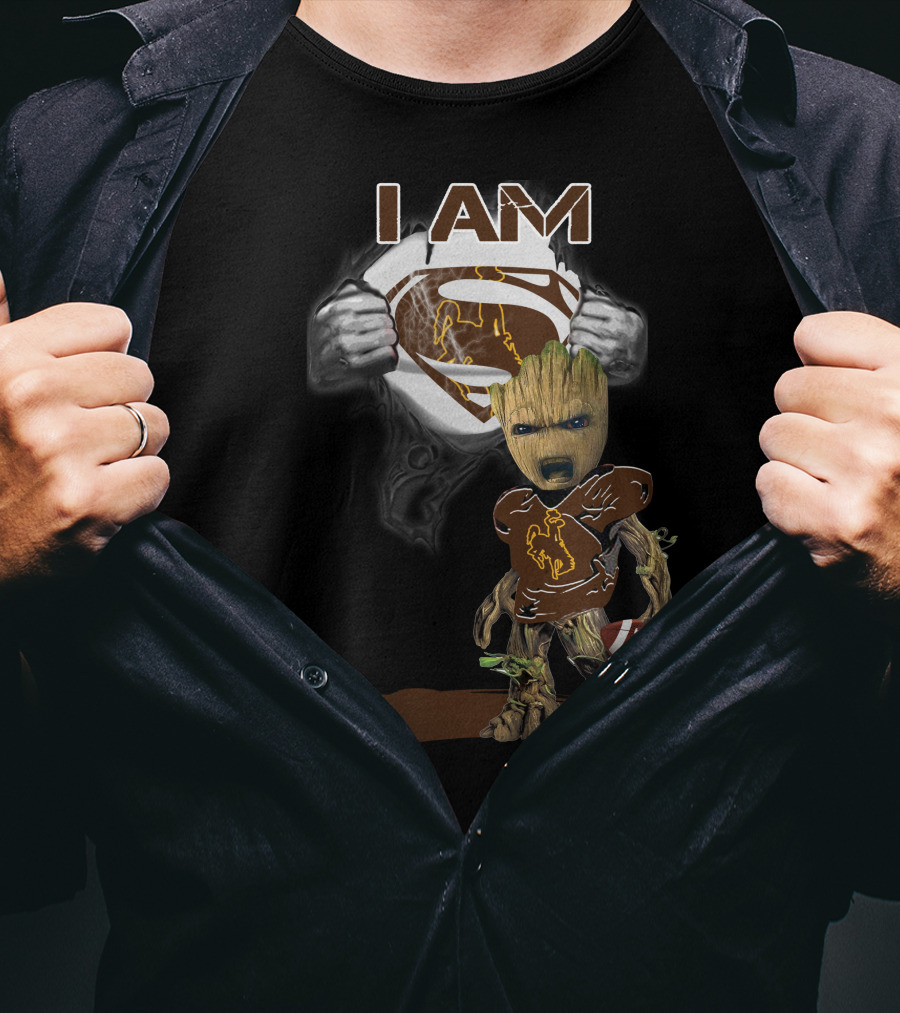 I AM Wyoming Baby Groot Superman Football T-Shirt