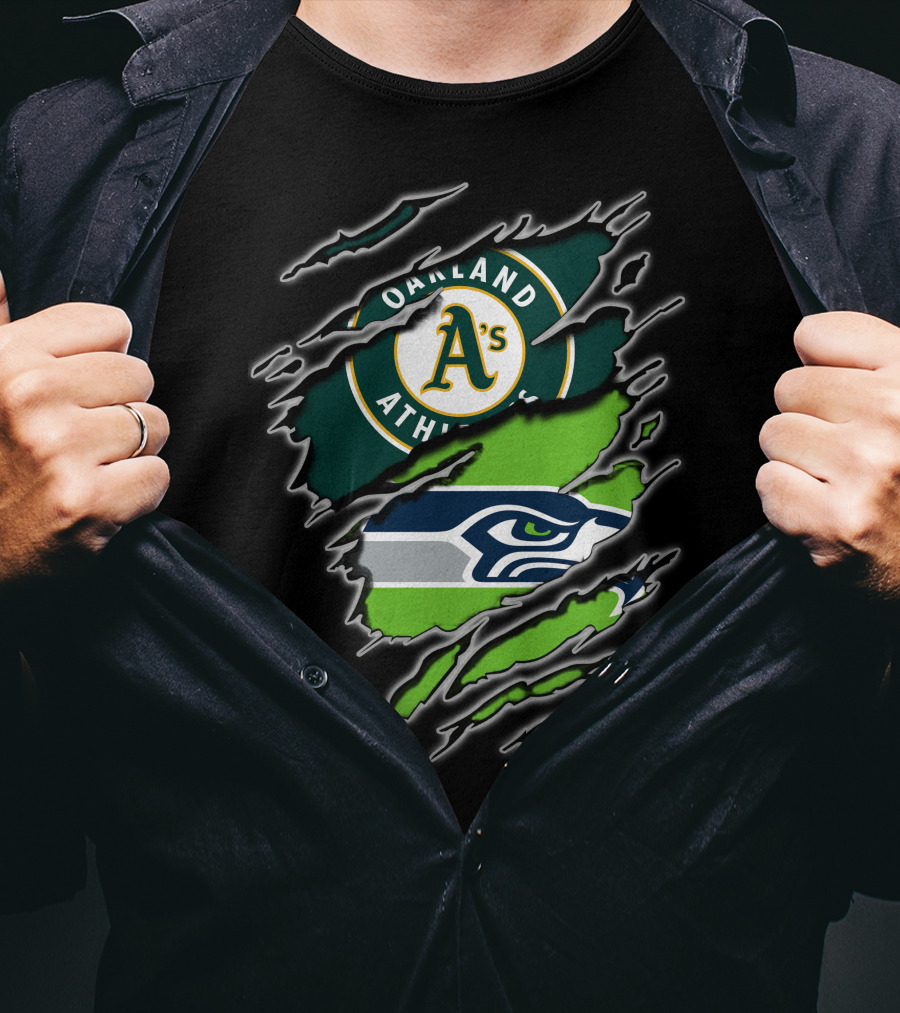 Oakland Athletics And Seahawks Split T-Shirt