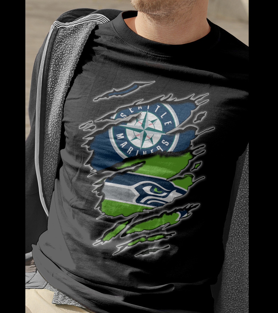 Seattle Seahawks Mariners Logo Claw Rip T-Shirt