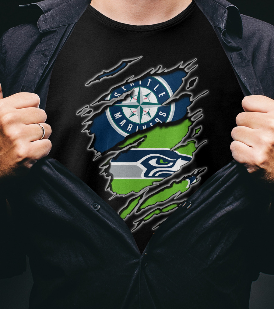 Seattle Seahawks Mariners Logo Claw Rip T-Shirt
