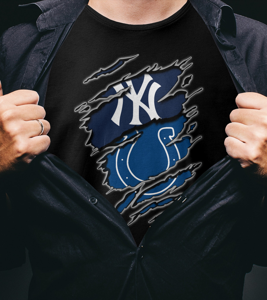 New York Yankees Logo Indianapolis Colts Horseshoe Ripped Effect T-Shirt