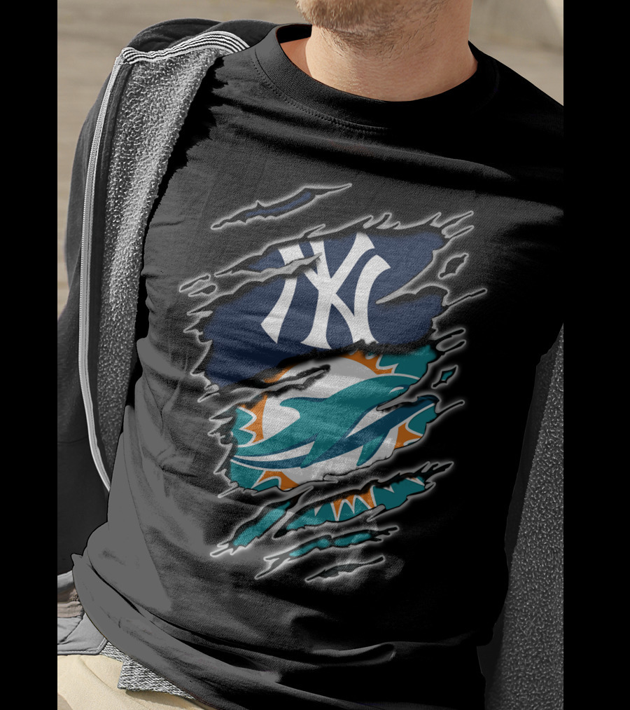 New York Yankees Miami Dolphins Fan Fusion T-Shirt
