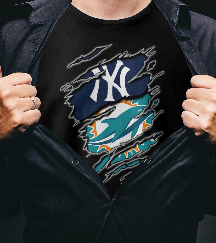 New York Yankees Miami Dolphins Fan Fusion T-Shirt
