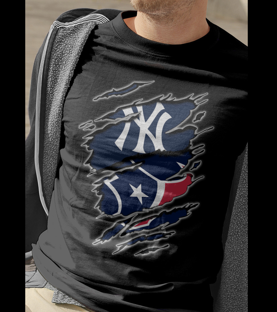 New York Yankees Houston Texans Logo Fusion T-Shirt