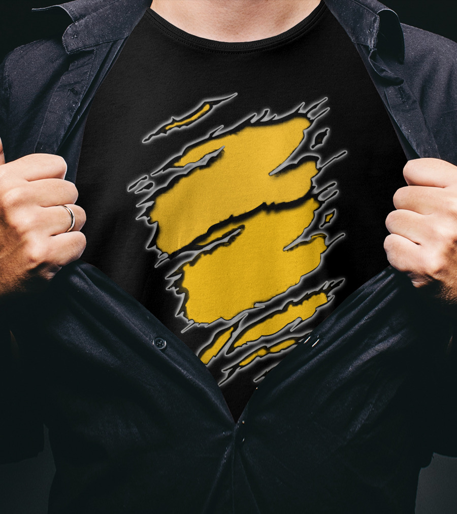 Steelers Pirates16 Fan Gear Torn Ragged Yellow Claw Marks T-Shirt